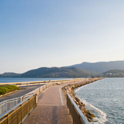 Road on the Orbetello lagoon, Tuscany in Italy