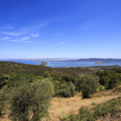 View of the lagoon of Orbetello, seen from Argentario mountain.